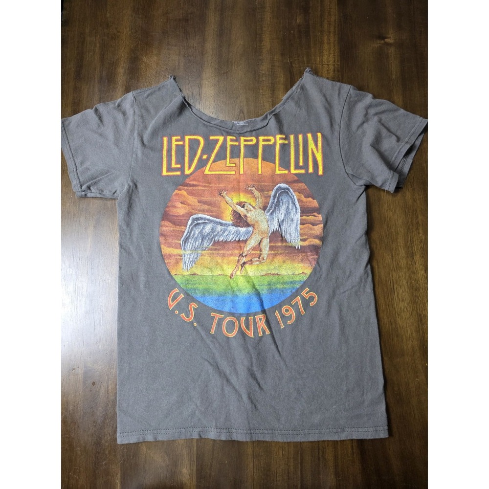 Led Zeppelin US Tour 1975 Icarus T Shirt Distressed Cut Neck Band Tee M